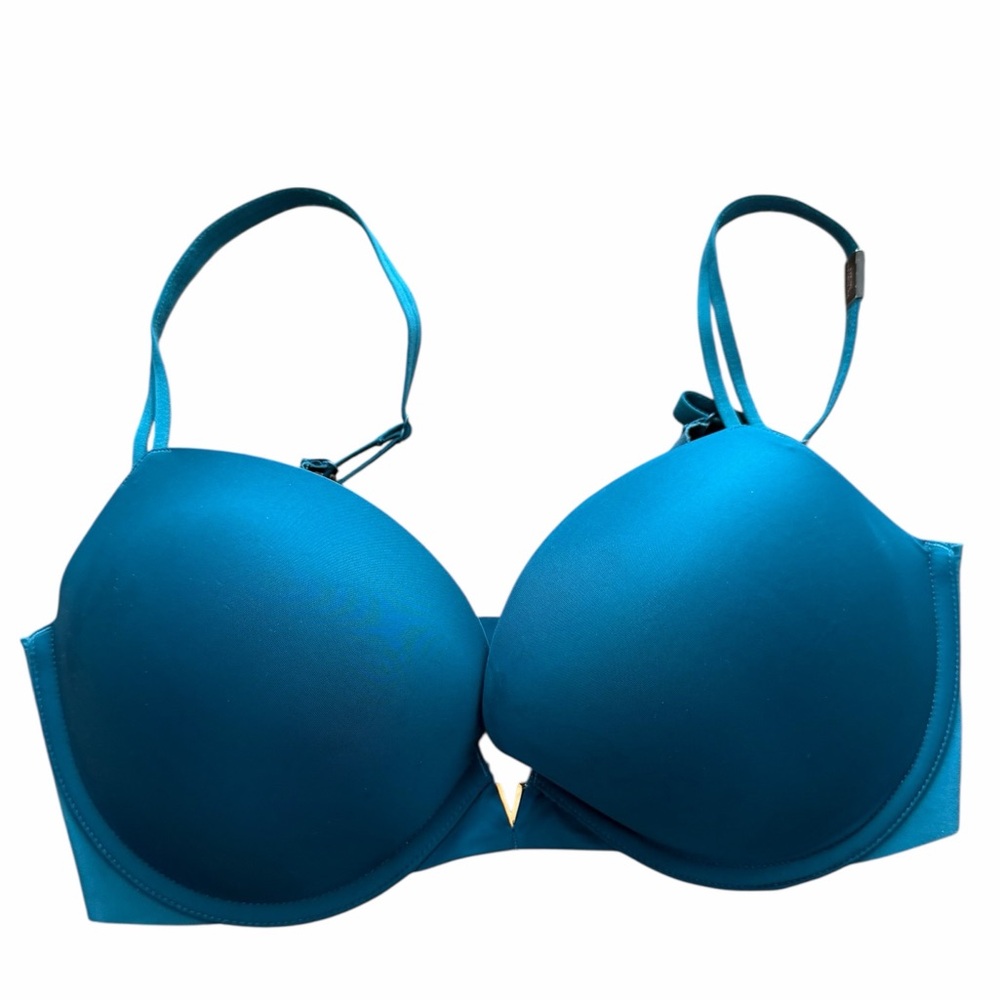 Victoria's Secret smooth push-up padded plunge bra teal blue size 34DD